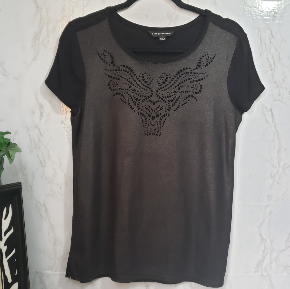 Rock & Republic Cutout design Black Shirt (Small)